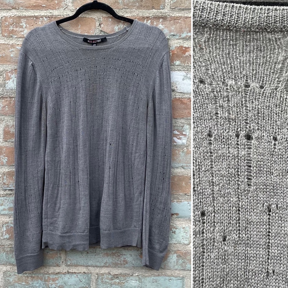 Neil Barrett Sweater Mens Grey Merino Wool Distressed Crew Neck Long Sleeve